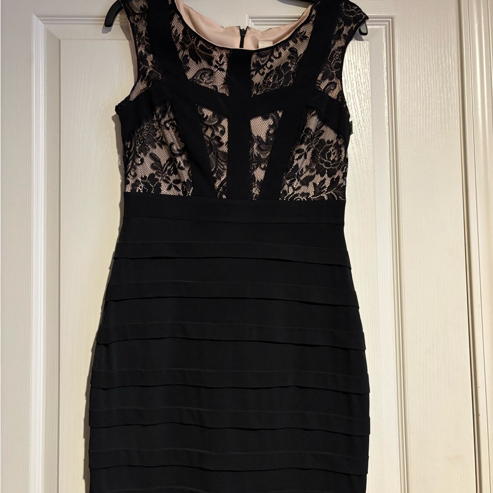 Signature by Sangria Black and Cream Lace Mini Dress